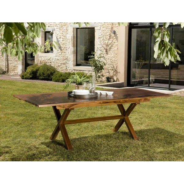 Table à manger de jardin extensible en teck 180/240 cm pieds croisés MACAO