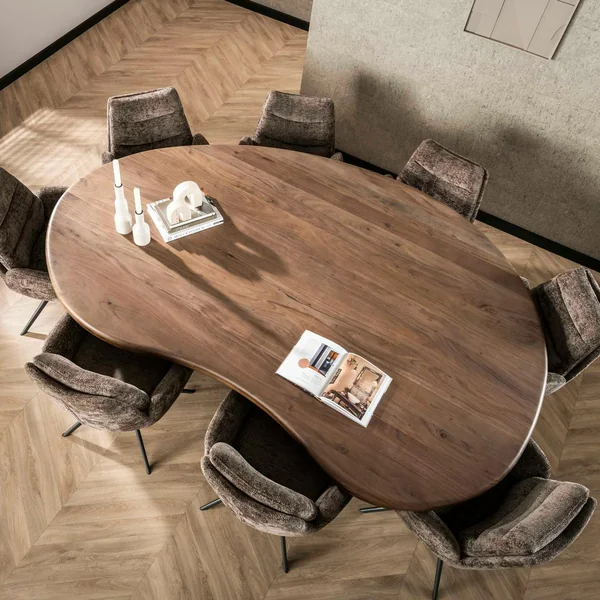 Table à manger design en bois d'acacia massif forme haricot 244 cm MYSORE