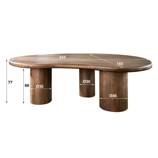 Table à manger design en bois d'acacia massif forme haricot 244 cm MYSORE