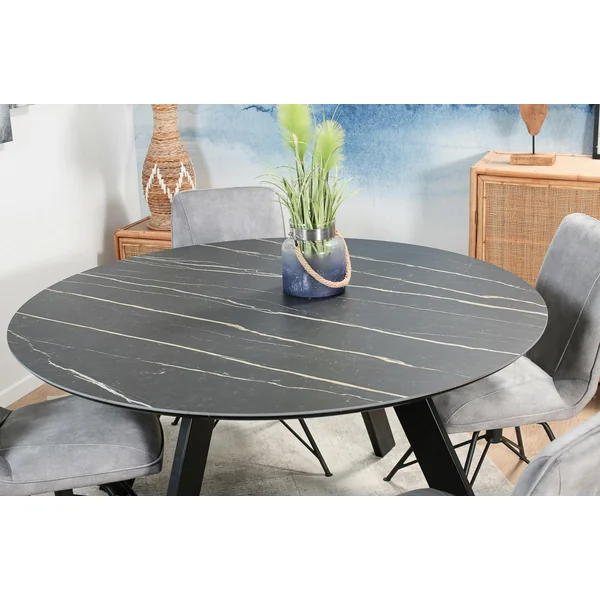 Table à manger en céramique noire mate forme ronde 140 cm BERGAME