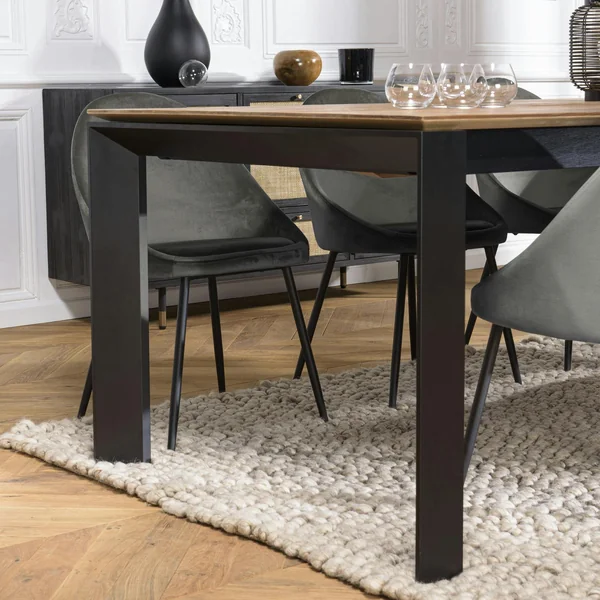 Table à manger extensible en teck recyclé pieds métal 220/320 cm PANAMA