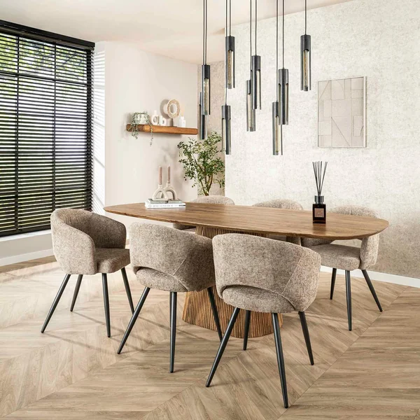 Table à manger rectangulaire avec pied central rainuré en bois de manguier 215 cm CREEK