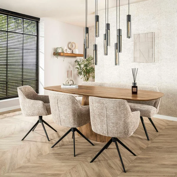 Table à manger rectangulaire avec pied central rainuré en bois de manguier 215 cm CREEK