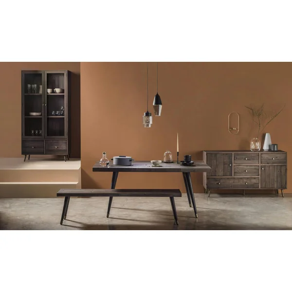 Table à manger rectangulaire bois recyclé piètement effet laiton vieilli 180 cm ADÉLAÏDE