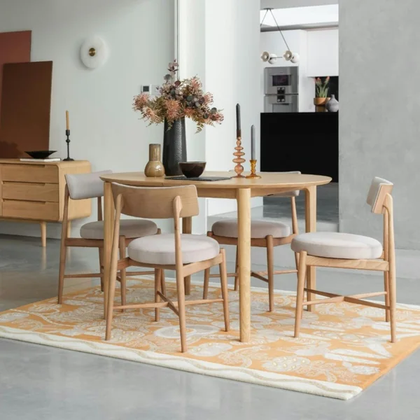 Table à manger ronde en chêne clair avec rallonge intégrée 130-170 cm DERBY