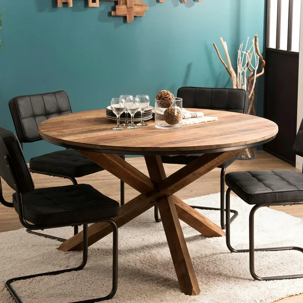 Table à manger ronde teck recyclé D130 SWING