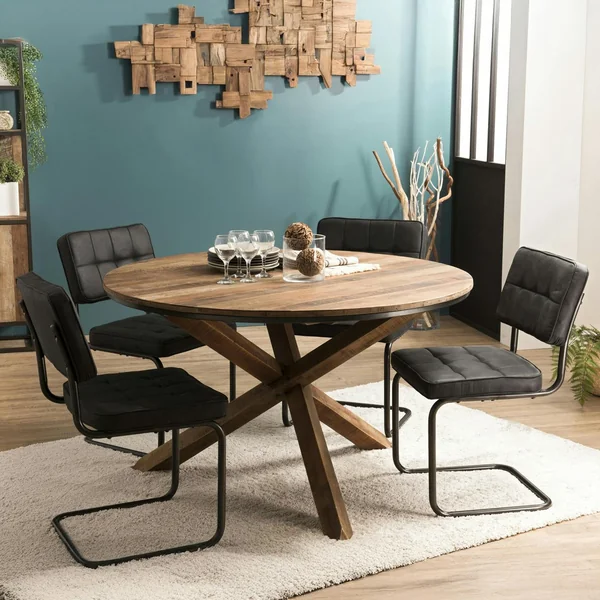 Table à manger ronde teck recyclé D130 SWING