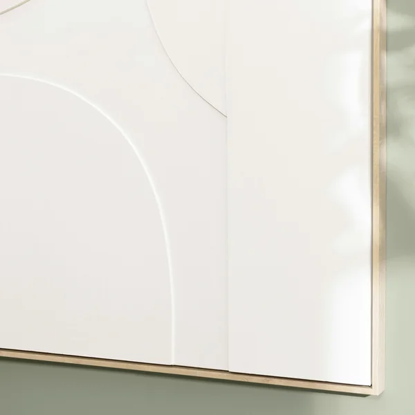 Tableau blanc abstrait formes en relief 83 x 123 cm