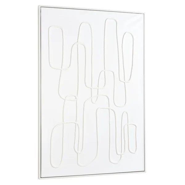 Tableau blanc lignes abstraites peinture au sable 83 x 123 cm