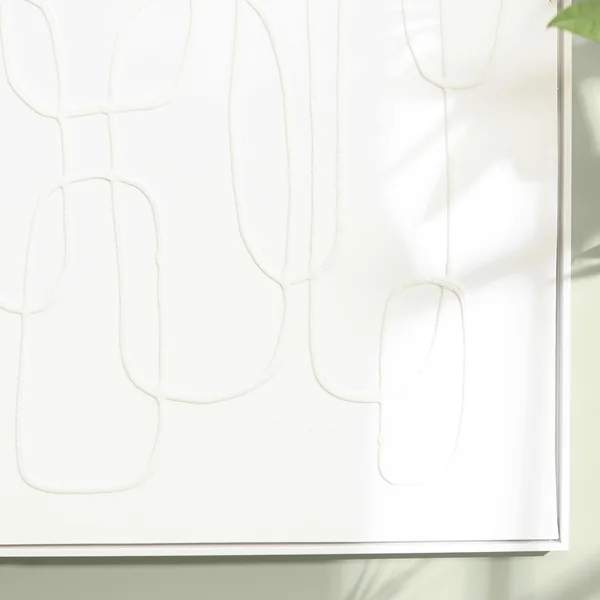 Tableau blanc lignes entremêlées peinture au sable 83 x 123 cm