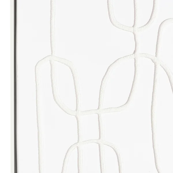 Tableau blanc lignes entremêlées peinture au sable 83 x 123 cm