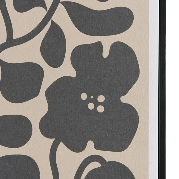 Tableau décor fleurs gris/noir papier japonais 63 x 93 cm