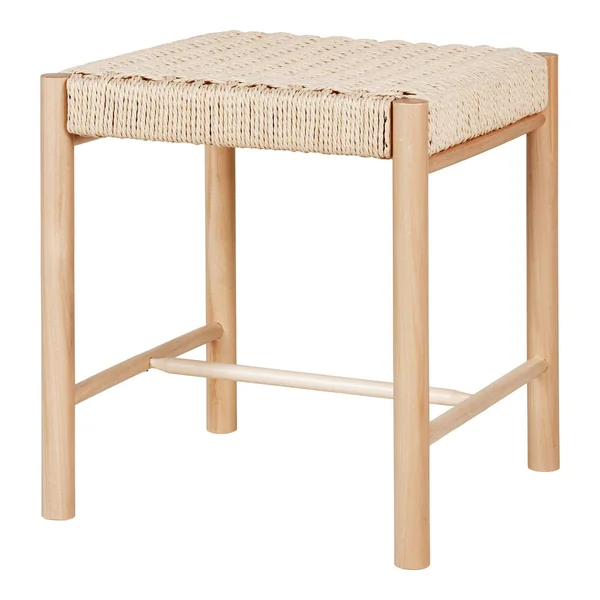 Tabouret bas carré en bois clair et corde tressée TALLINN