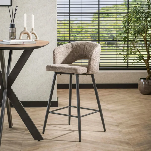 Tabouret de bar beige sable en velours tissé avec dossier ouvert (lot de 2) GALWAY