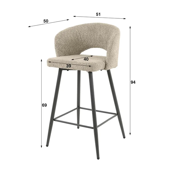 Tabouret de bar beige sable en velours tissé avec dossier ouvert (lot de 2) GALWAY