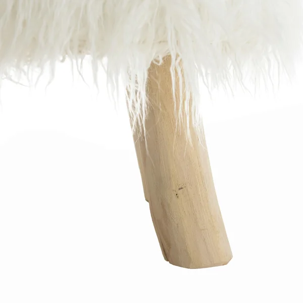 Tabouret rond effet fourrure et pieds bois TIM