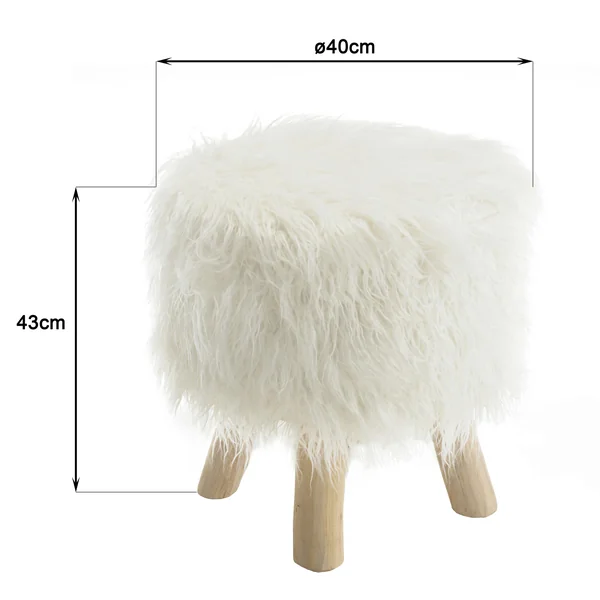 Tabouret rond effet fourrure et pieds bois TIM