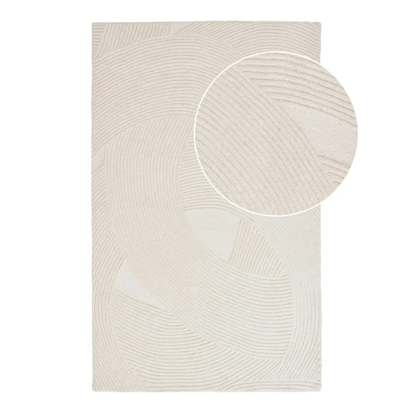 Tapis en laine blanc crème tufté main à motifs contemporains 200x300 cm FEZ