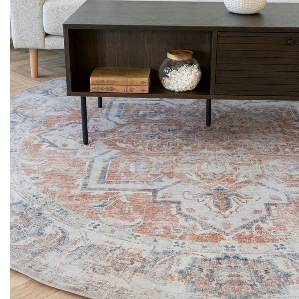 Tapis rond vintage, tons orange et bleu ø200 cm FEZ