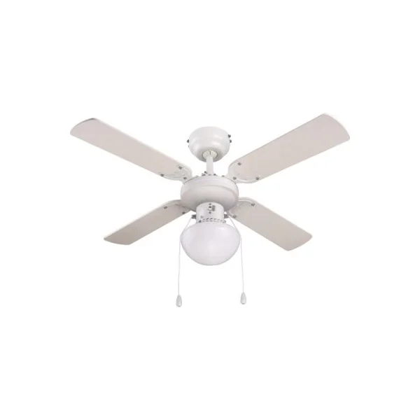 Ventilateur de plafond avec éclairage coloris blanc pour pièce de 8 m² Ø.90 cm