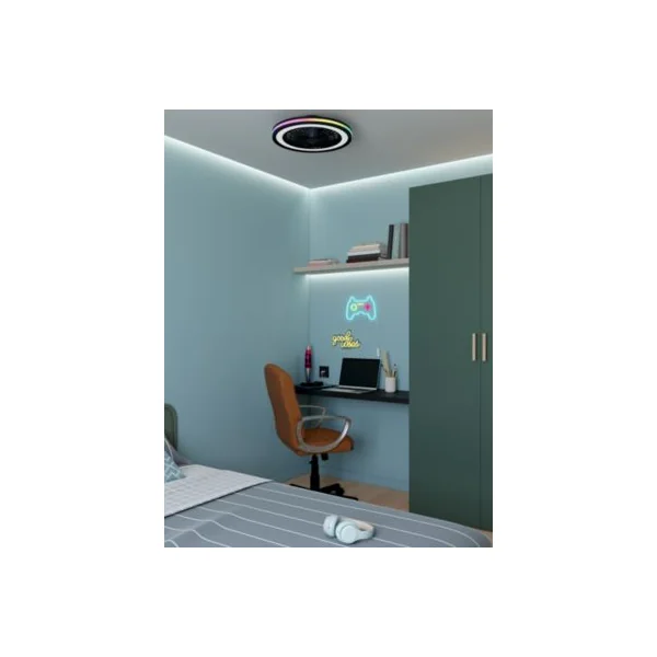 Ventilateur de plafond avec éclairage LED RGB noir Ø.46 cm Seynave Sergio