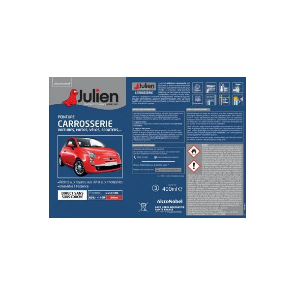 Vernis aérosol spécial carrosserie Julien brillant incolore 400ml