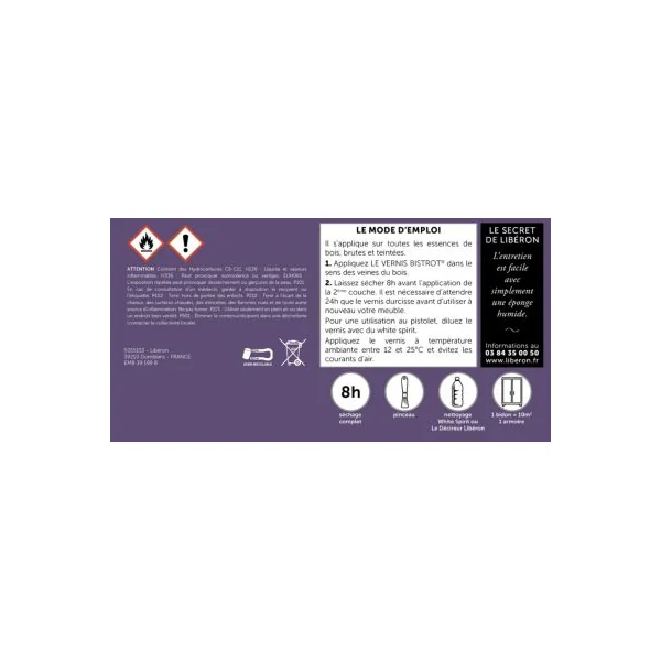 Vernis bistrot Libéron incolore brillant 250ml