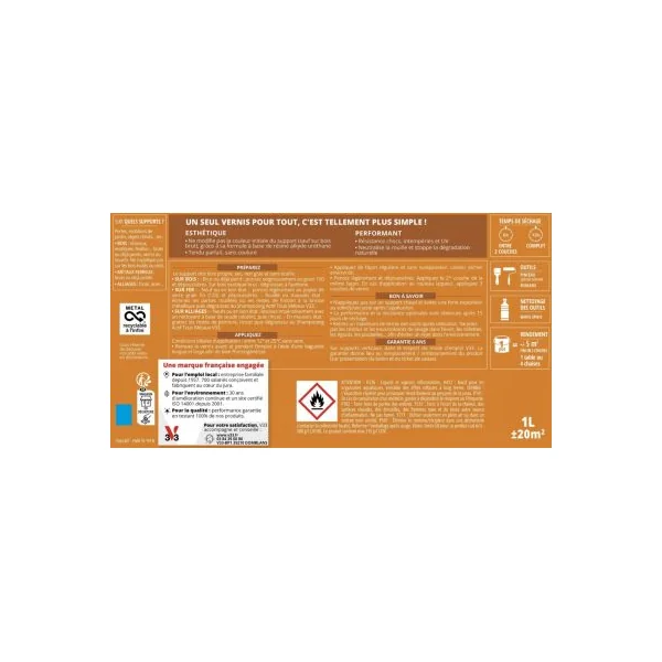 Vernis extérieur multi-matériaux V33 incolore mat 0.25L