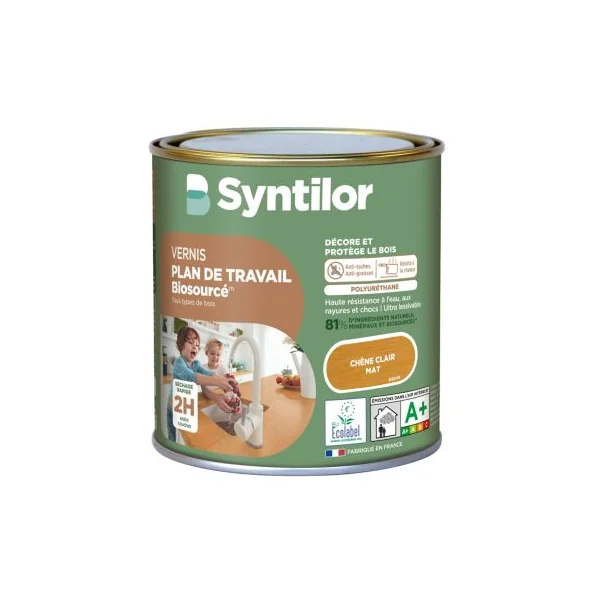 Vernis plan de travail Biosourcé Syntilor effet chêne clair mat 0,5L