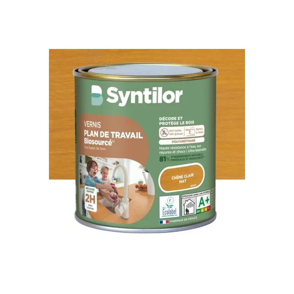 Vernis plan de travail Biosourcé Syntilor effet chêne clair mat 0,5L