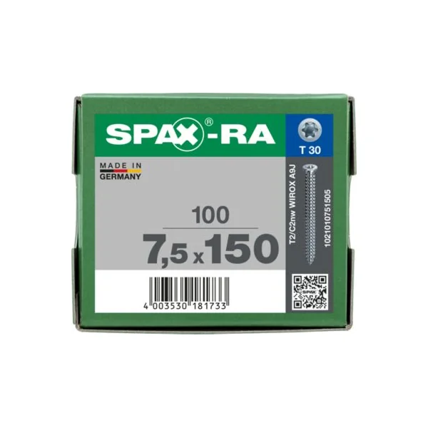 Vis d'ancrage de cadre Spax Wirox 7,5 x 150 mm - 100 pièces