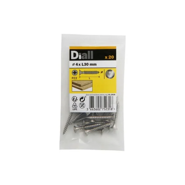 Vis à bois en acier inoxydable A4 pozidriv 4x30 mm - 20 pièces