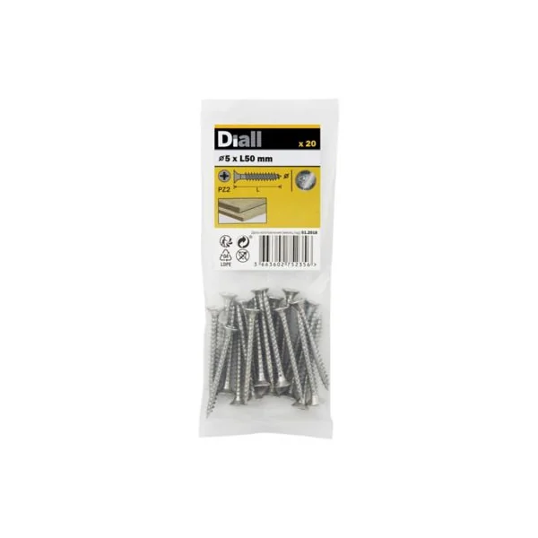 Vis à bois en acier inoxydable A4 pozidriv 5x50 mm - 20 pièces