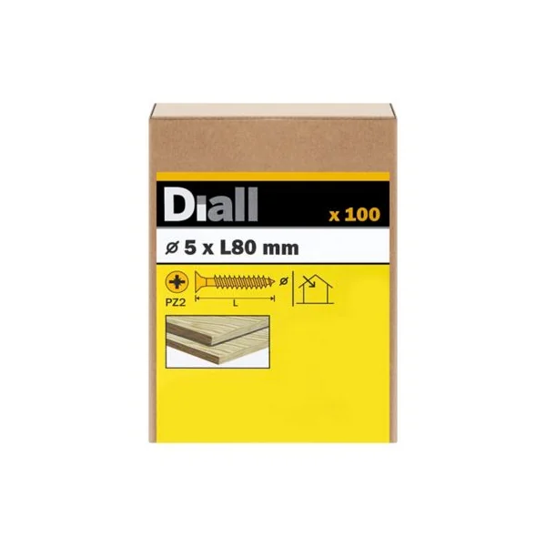 Vis à bois pozidriv tête fraisée zinguée jaune 5x80 mm - 100 pièces