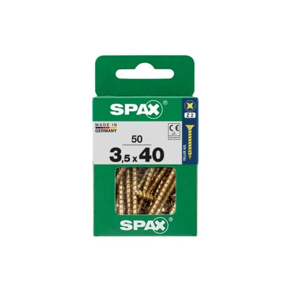 Vis à bois Spax torx pz jaune 3.5X40 mm - 50 pièces