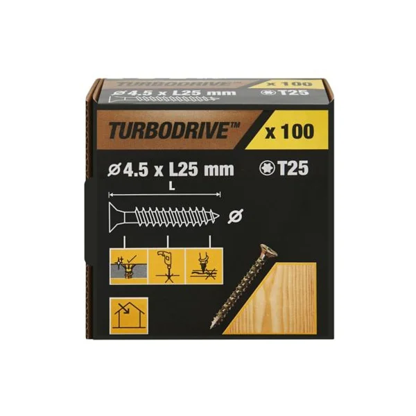 Vis à bois Turbodrive Premium torx zinguée jaune 4.5x25 mm - 100 pièces