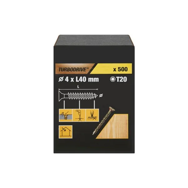 Vis à bois Turbodrive Premium torx zinguée jaune 4x40 mm - 500 pièces