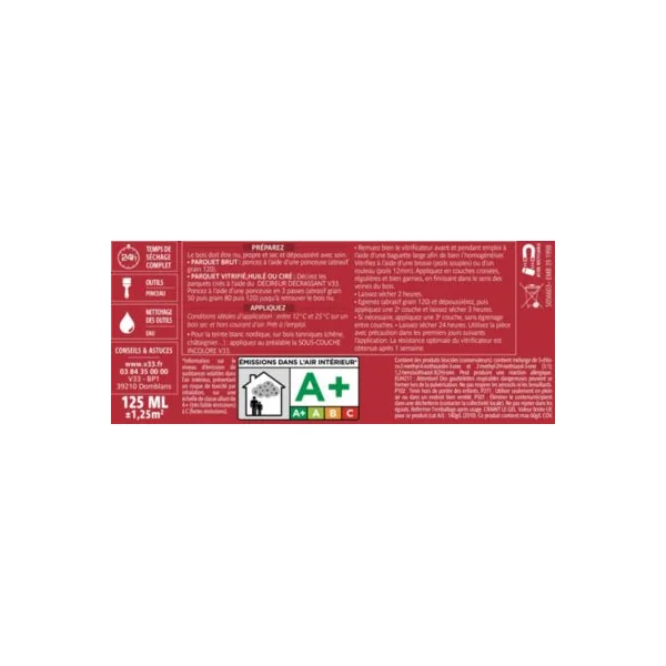 Vitrificateur passages extrêmes V33 satin incolore 125ml