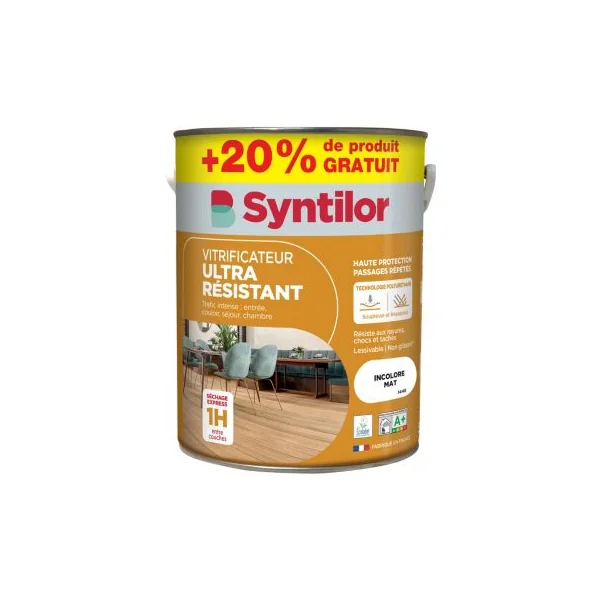 Vitrificateur ultra résistant Syntilor incolore mat 5L + 20% gratuit