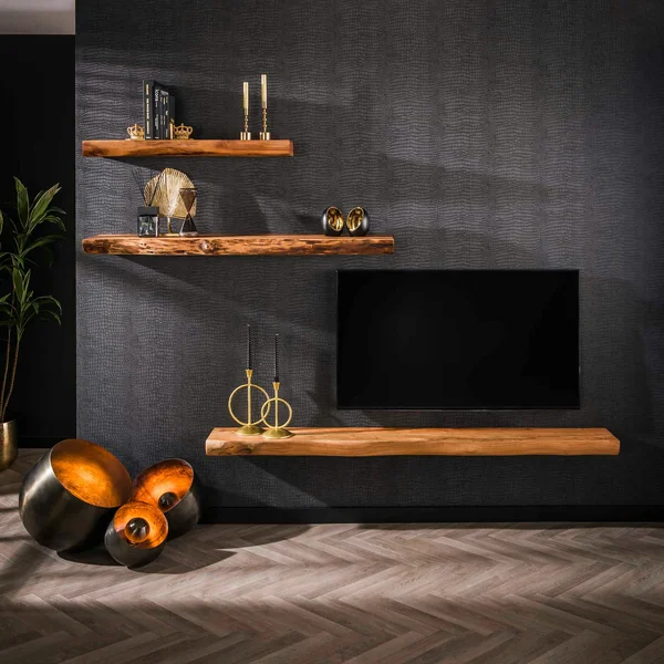 Étagère murale en bois d'acacia épais 150 cm MELBOURNE